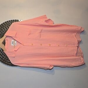 Flax By Jeanne Engelhart Linen Short Sleeved Button Down Shirt NWOT